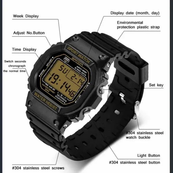 Digital Watch Men Ladies Sports Watch Multifunction Alarm Waterproof Couple Style Watch Military - Image 3