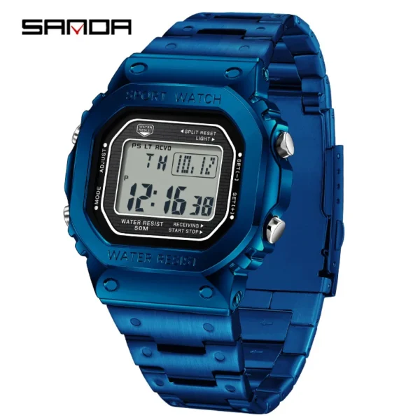 Men's Electronic Watch Square Waterproof Multi functional Wrist Watch Square Fashion Night Light Steel Digit Watches - Image 5