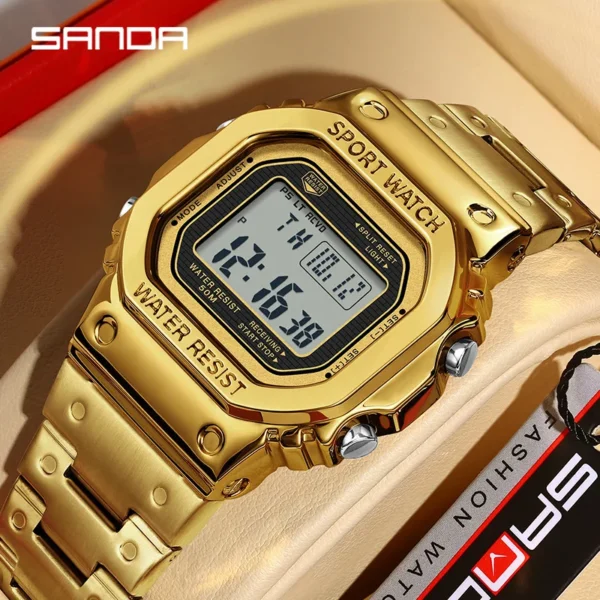 Men's Electronic Watch Square Waterproof Multi functional Wrist Watch Square Fashion Night Light Steel Digit Watches - Image 2