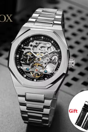 Skeleton mechanical watch for men