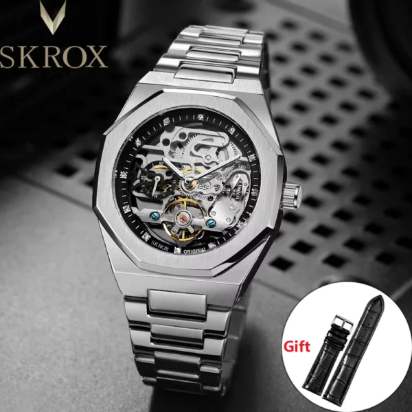 Skeleton mechanical watch for men