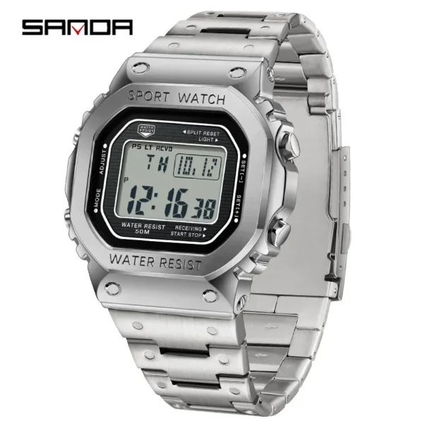 Men's Electronic Watch Square Waterproof Multi functional Wrist Watch Square Fashion Night Light Steel Digit Watches - Image 6