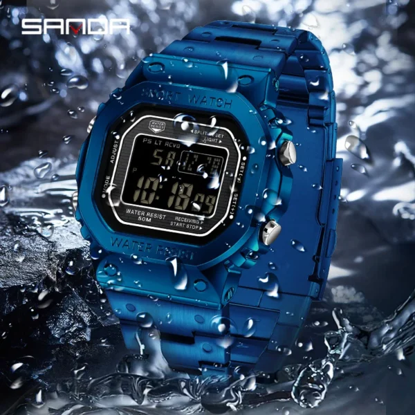 Men's Electronic Watch Square Waterproof Multi functional Wrist Watch Square Fashion Night Light Steel Digit Watches - Image 3