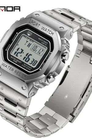 Men's Electronic Watch Square Waterproof Multi functional Wrist Watch Square Fashion Night Light Steel Digit Watches