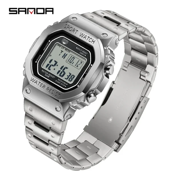 Men's Electronic Watch Square Waterproof Multi functional Wrist Watch Square Fashion Night Light Steel Digit Watches
