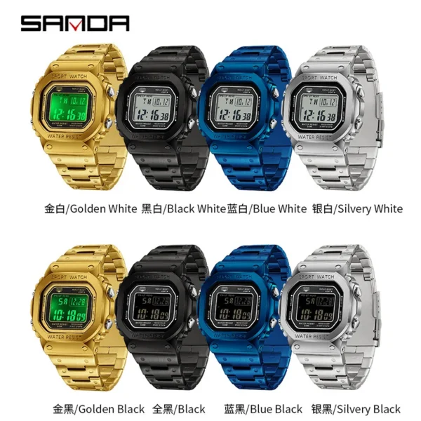 Men's Electronic Watch Square Waterproof Multi functional Wrist Watch Square Fashion Night Light Steel Digit Watches - Image 4