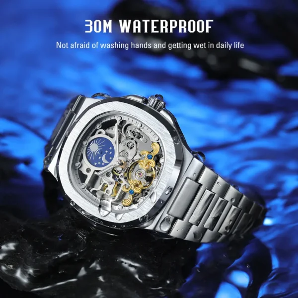 Luxury Square Mens Watch - Sapphire Crystal Skeleton Moon - Image 5
